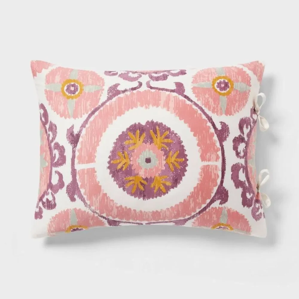 Open Box - Full/Queen Boho Suzani Print Duvet Cove Ivory/Salmon Orange/Plum